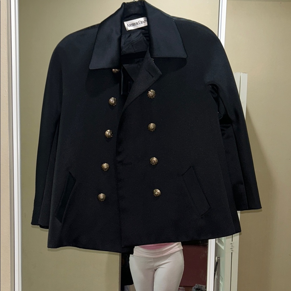 Classic Men's Black Peacoat with Gold Buttons